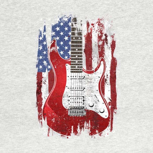 Electric Guitar American Flag Patriotic Guitarist Gift by Kagina